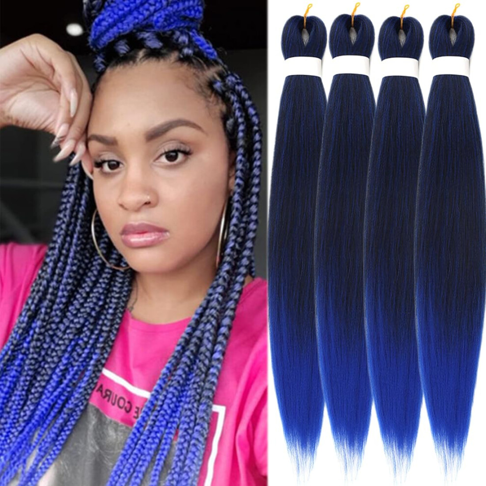 Unisex Blue Prestretched Yaki Texture Braiding Hair 26 Inch Ombre Synthetic Extensions T1b/ Set