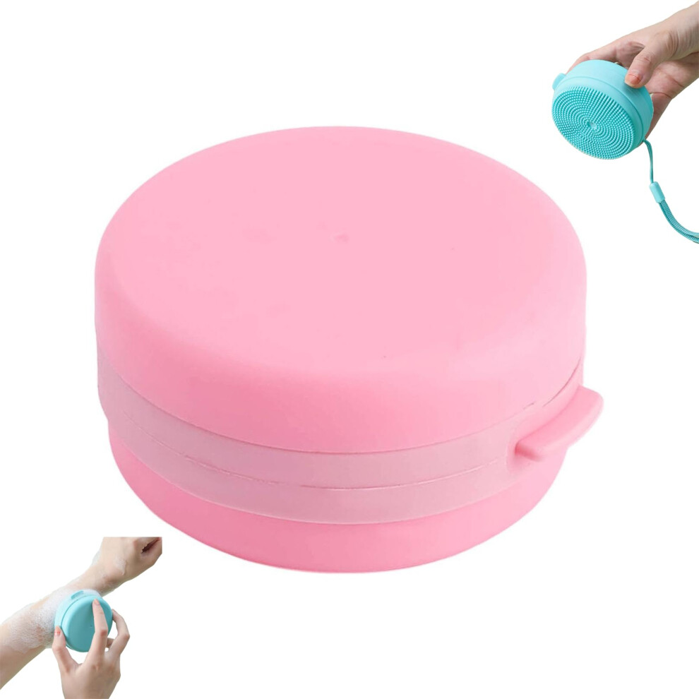 Silicone Bath Brush with Soap Box for Gentle Skin Exfoliation and Shower Massage, Pink