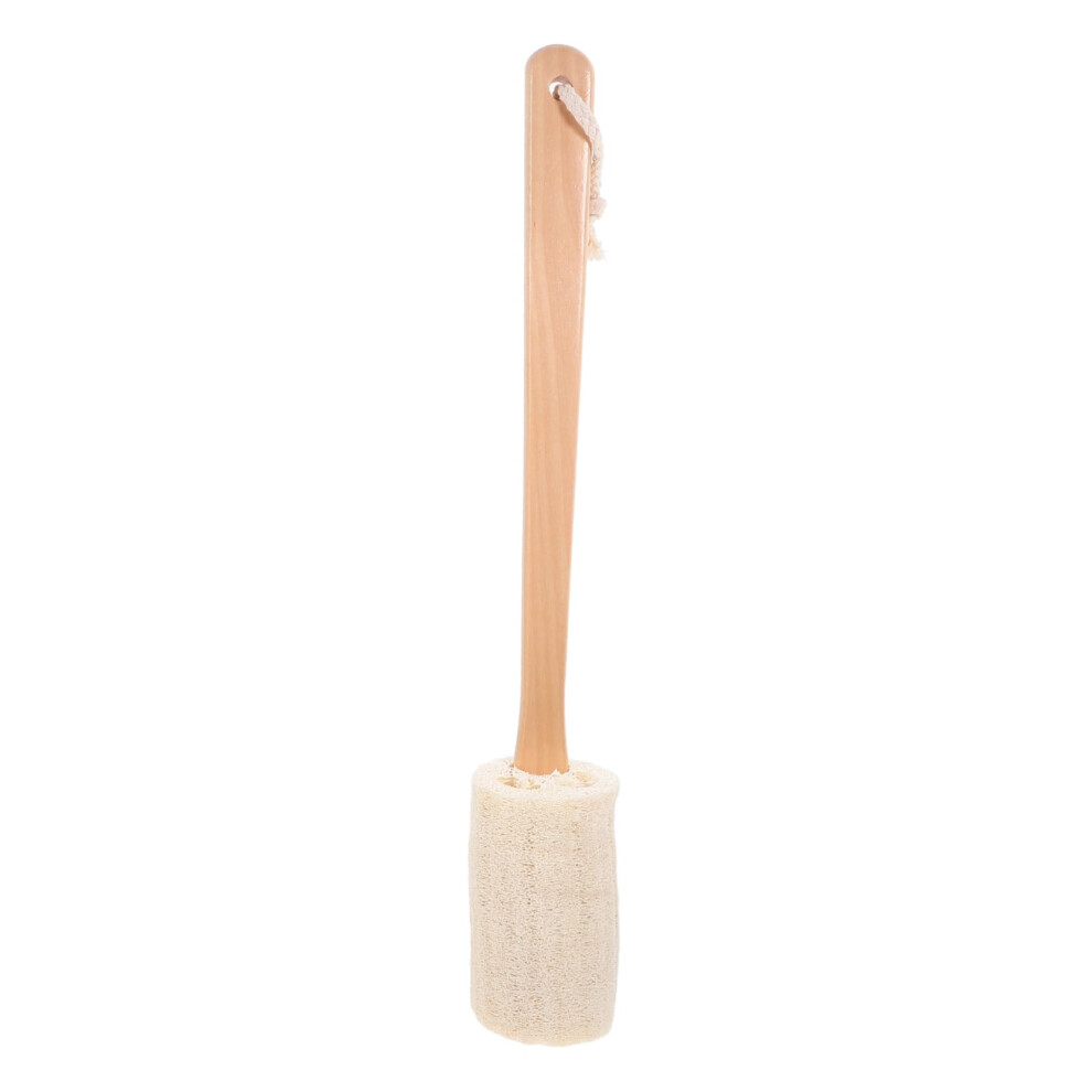 Natural Loofah Bath Brush with Long Wooden Handle for Deep Exfoliation and Back Body Scrubbing