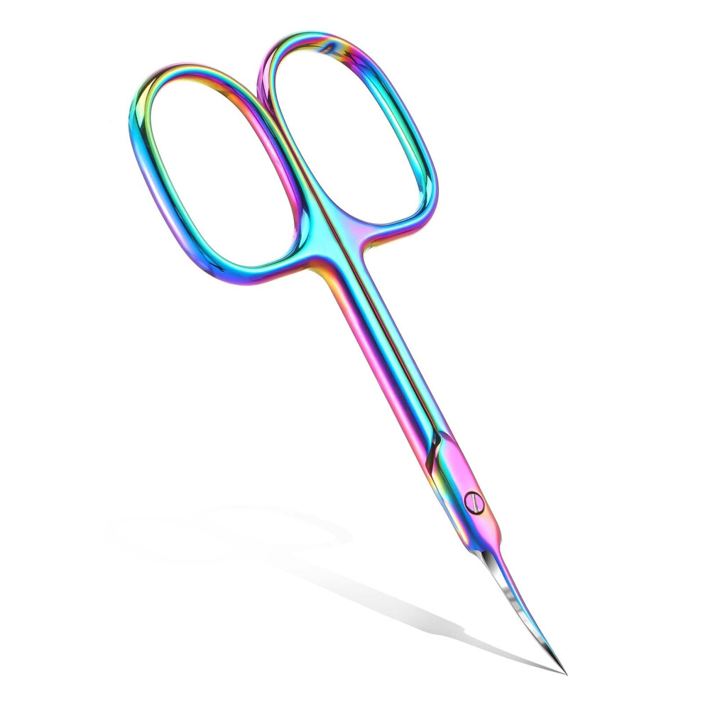 Cuticle Scissors Extra Fine Curved Stainless Steel Rainbow Finish with Precision Blade for Manicure
