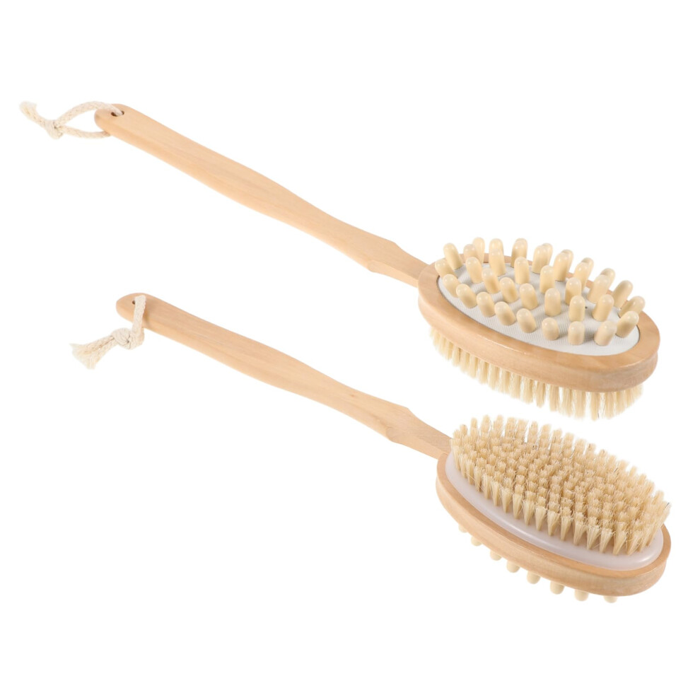 2PCS Long Handle Back Scrubber with DualSided Bristles and Cushion Massage for Shower and Bath