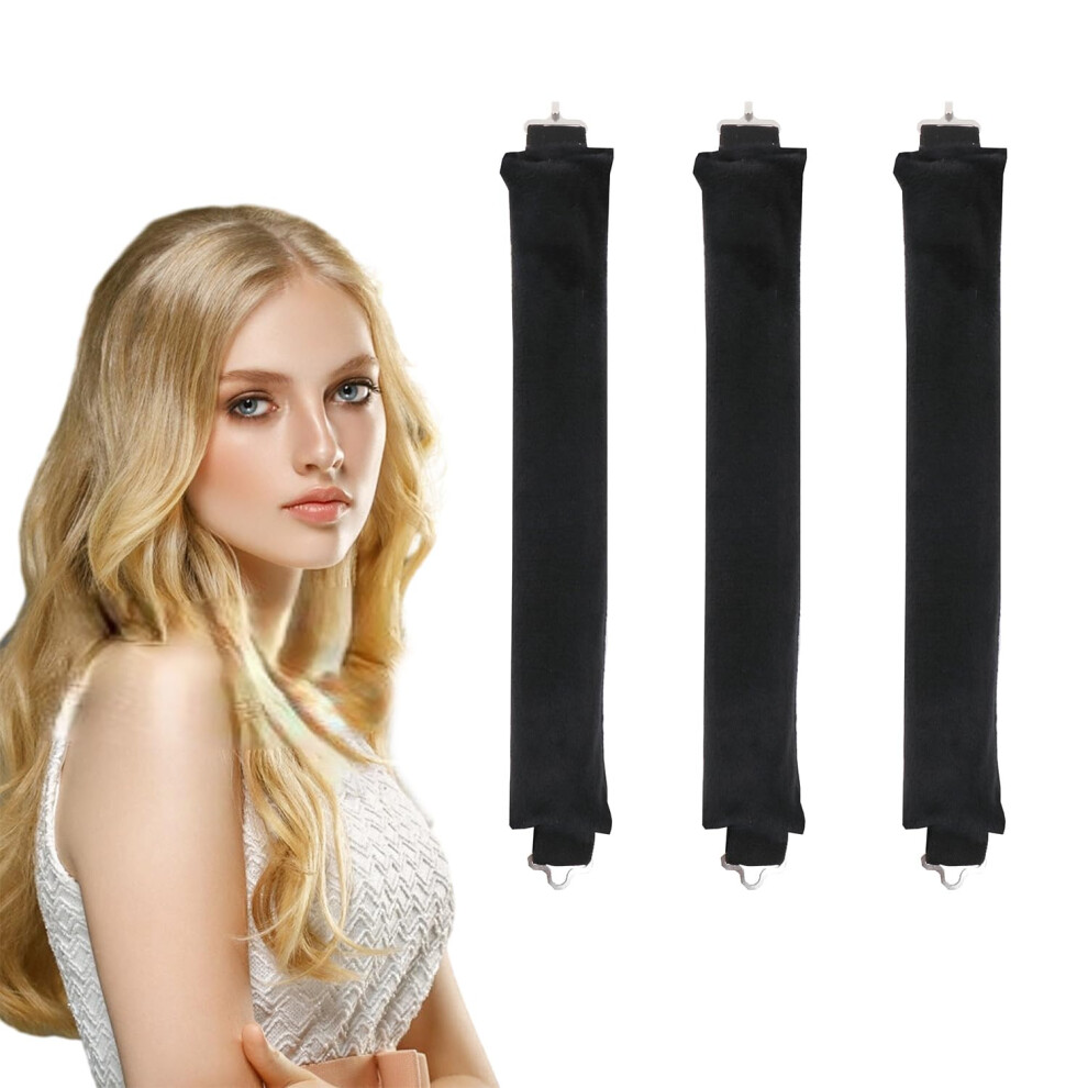 Heatless Hair Curler Rods with Hook for Overnight Styling, No Heat Curlers for Medium Length Hair, 3PCS Black