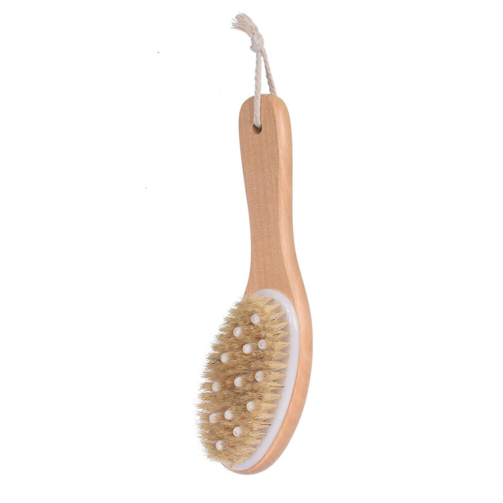 Body Brush with Wood Handle Back Scrubber for Shower, Wet and Dry Deep Cleansing and Exfoliation