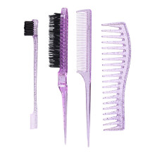 Violet Transparent Hair Care Kit with Wide Tooth Comb and DoubleSided Brush for All Hair Types
