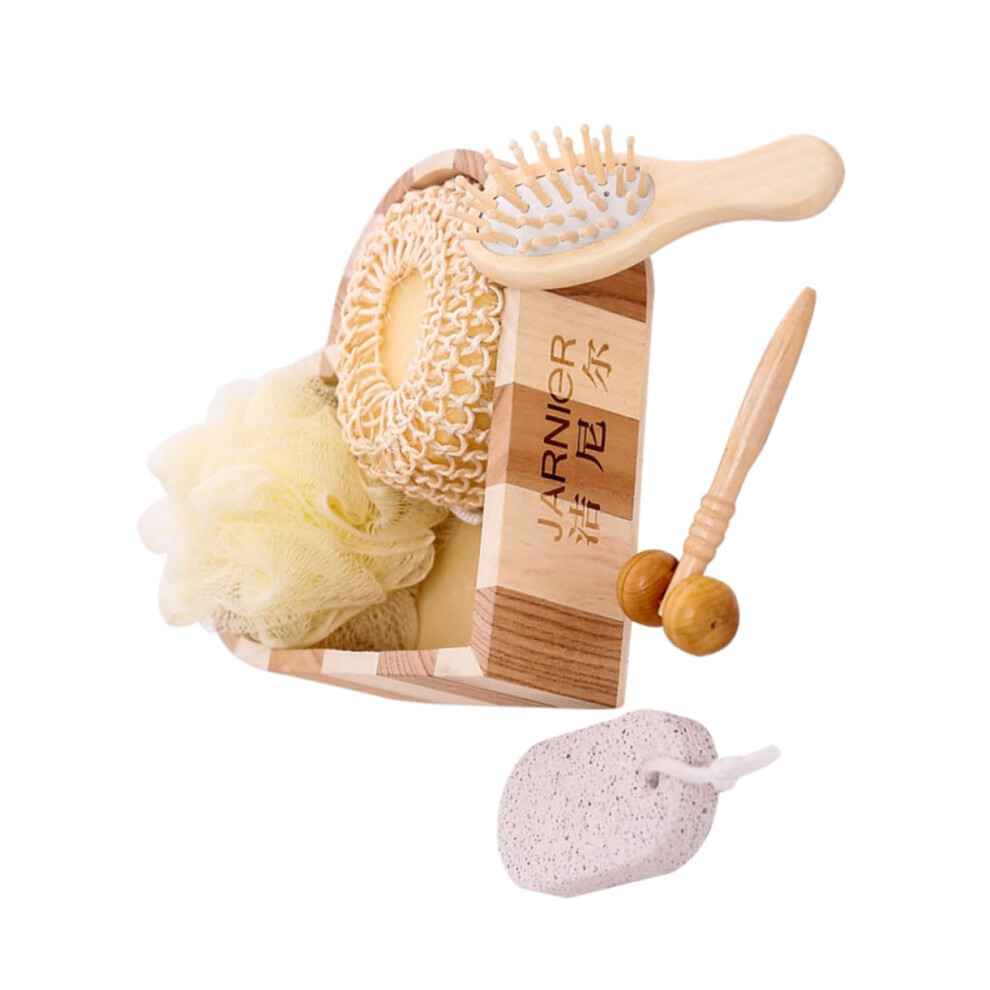 Wooden Bath Brush Set 5Piece Body Scrubber for Shower Deep Pore Cleansing and Gentle Exfoliation