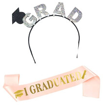 Unisex Graduation Sash and Headband Set Glitter Letter Design Comfortable Fit for Students Ceremony