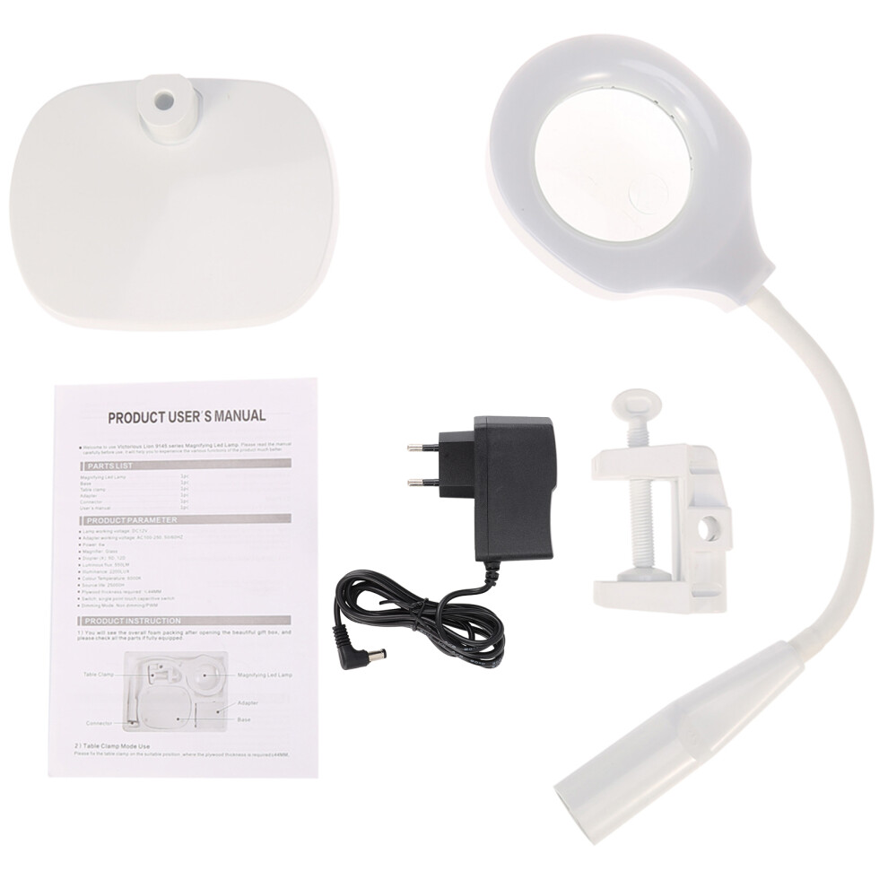 Light Magnifying Desk With Led Illumination, Bright Leds And Real Glass Magnifier For Fine Details, Flexible Gooseneck Dimmable Ing Modes Modern