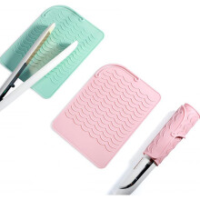 Heat Resistant Silicone Mat for Curling Iron and Hair Straightener, Anti Slip Travel Pad, 2PCS Green and Pink