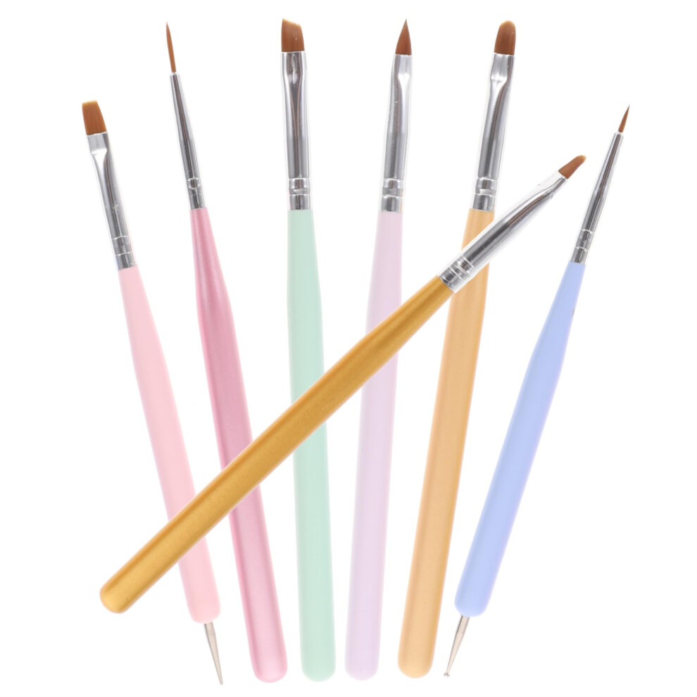 Nail Art Brush Set 7pcs DualHead Crystal Handle Manicure Painting Brushes for Gel Polish