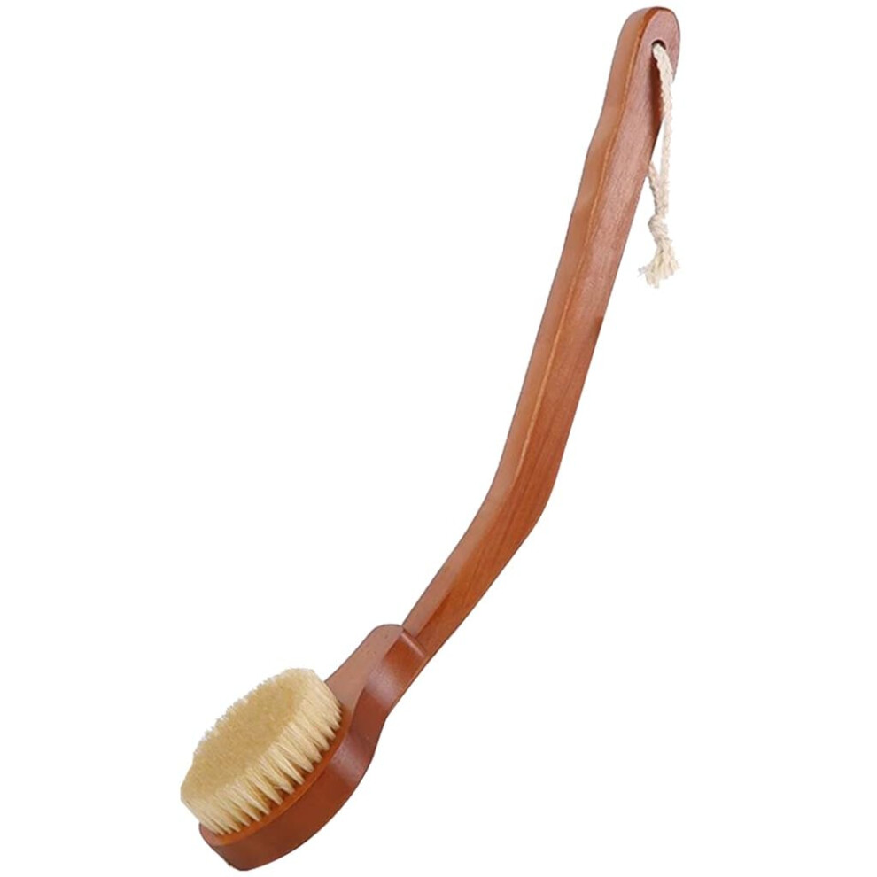 Back Scrubber with Long Curved Bamboo Handle, Dual Bristle Bath Brush for Full Body Exfoliation and Massage