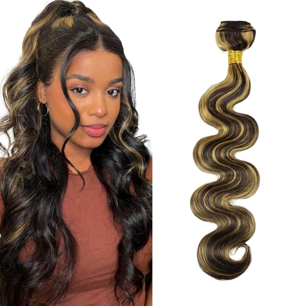 Unisex Brazilian Human Hair Bundles Honey Blonde Body Wave Ombre P1b/27 8A Virgin Extensions 16 Inch