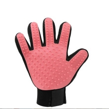 Pet Grooming Glove Pink Silicone Mitt for Dogs and Cats Gentle Deshedding Five‑Finger Right Hand