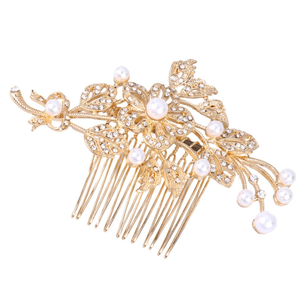 Bridal Hair Comb with Pearls and Rhinestones Elegant Floral Design Wedding Headpiece for Brides