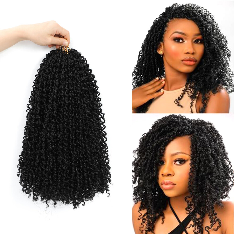 Unisex Black Passion Twist Hair 16 Inch 1B Crochet Braiding Hair 10 Packs Prelooped Synthetic For Women