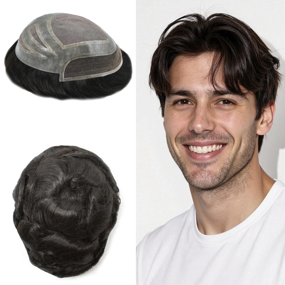 Unisex Black Healthlif Men's Human Hair Toupee Lace Front Hairpiece Natural Hairline 8X10 #1B Off