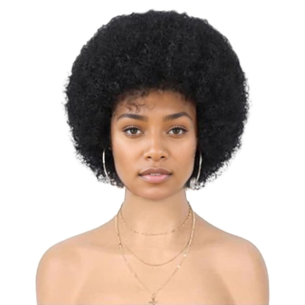 Unisex Black Short 70S Afro Wig For Women, Natural Curly HeatâResistant Synthetic Hair, Fluffy Bouncy Party Style