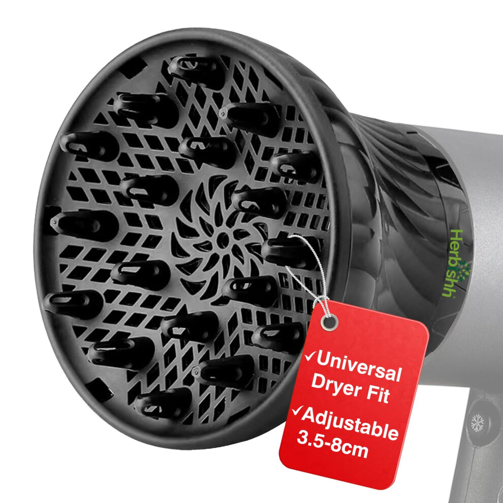 Black Universal Hair Dryer Diffuser Attachment For Curly Hair, Antifrizz Volume Boost, Adjustable 3.58Cm