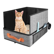 Portable Litter Box 15Inch Travel Cat Box Waterproof Leakproof Foldable Toilet For Home Apartment Travel With Lid Gray