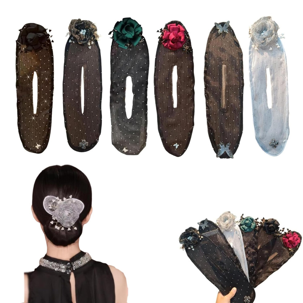 Hair Bun Maker Set with Embroidered Flowers, Satin Roll for Thick Hair, Lazy Styling Tool for Women