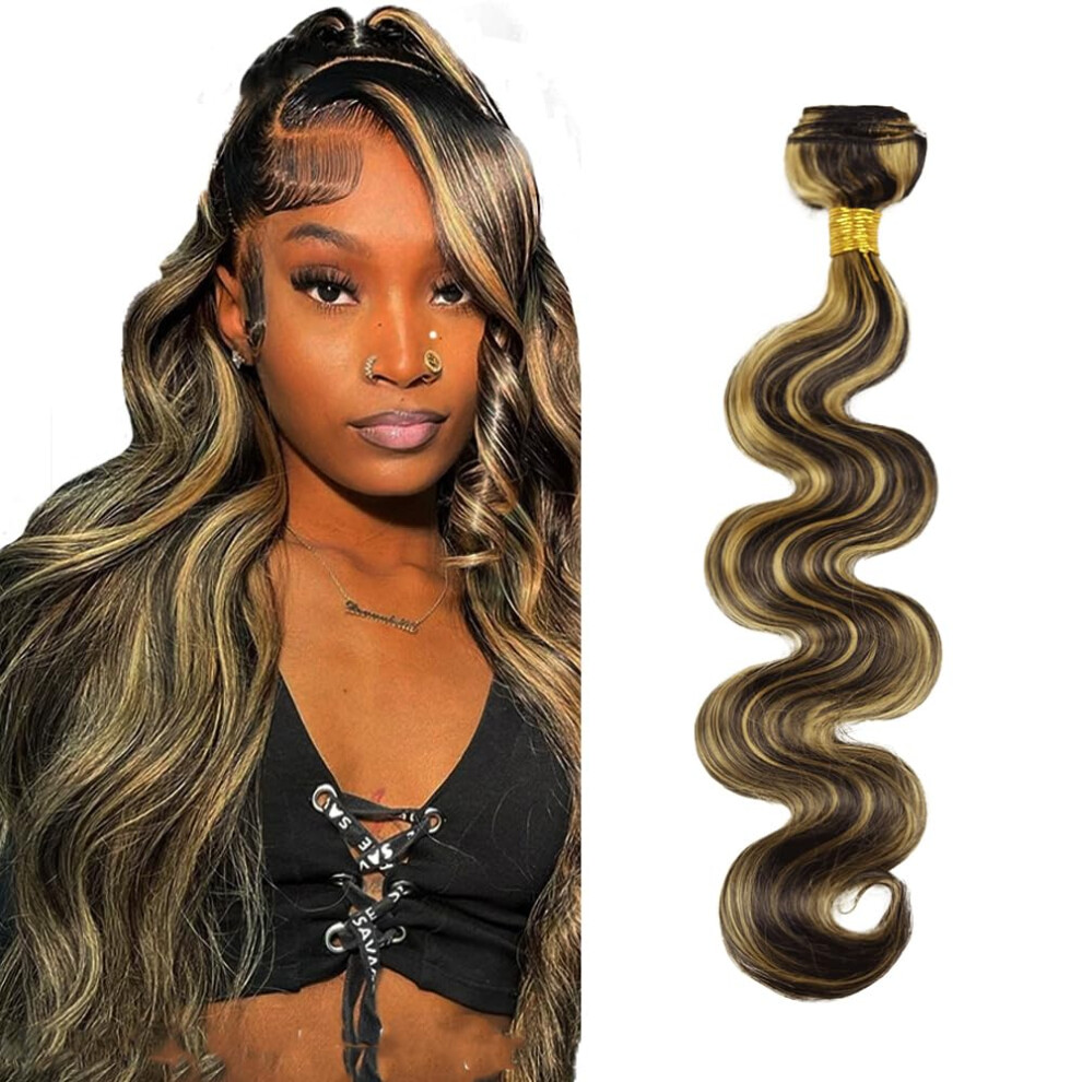 Unisex Black Ombre Human Hair Bundles To Honey Blonde Brazilian Body Wave Weave 14 Inch P1b/27