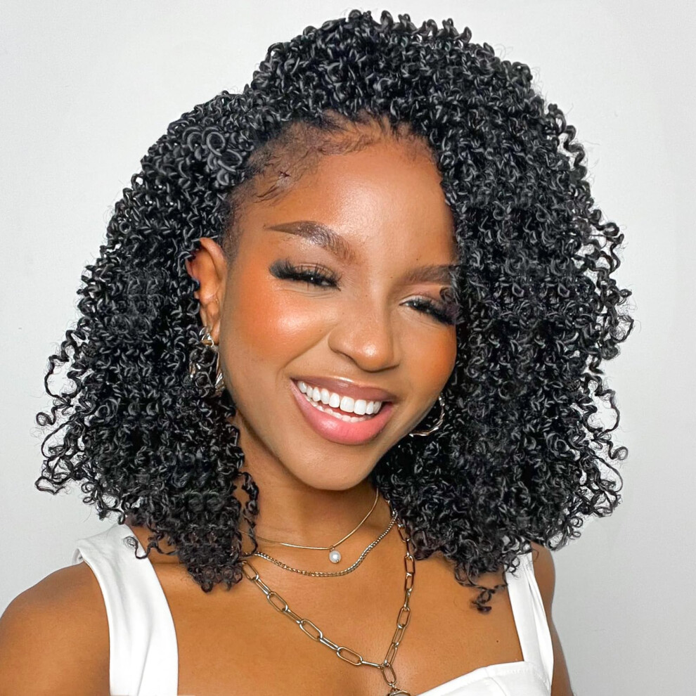 Unisex 10 Inch Passion Twist Crochet Hair For Women, Pre Looped Fluffy Yaki Twists, Naturallooking Short Boho Style (1B#, Pack Of 8)