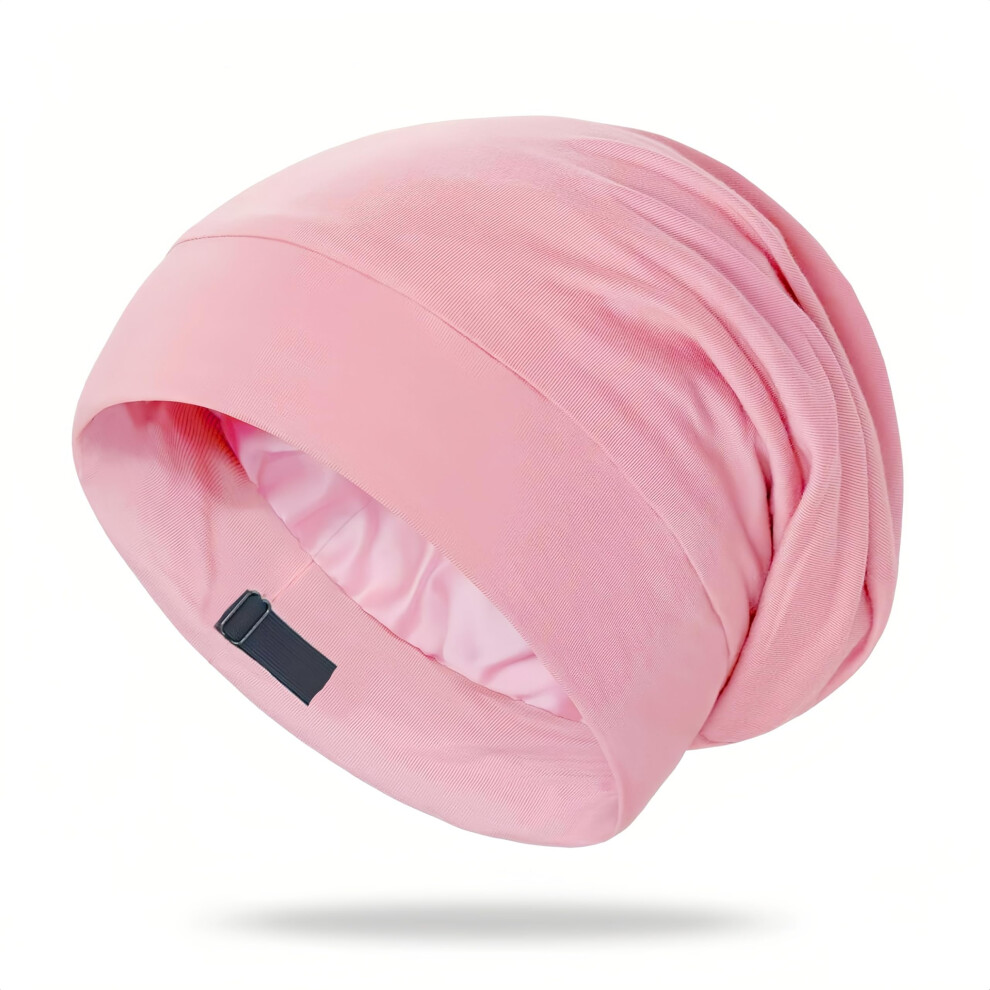 Pink Adjustable Satin Sleep Cap For Women Antifrizz Lining Edgefriendly Bonnet For Curly Hair