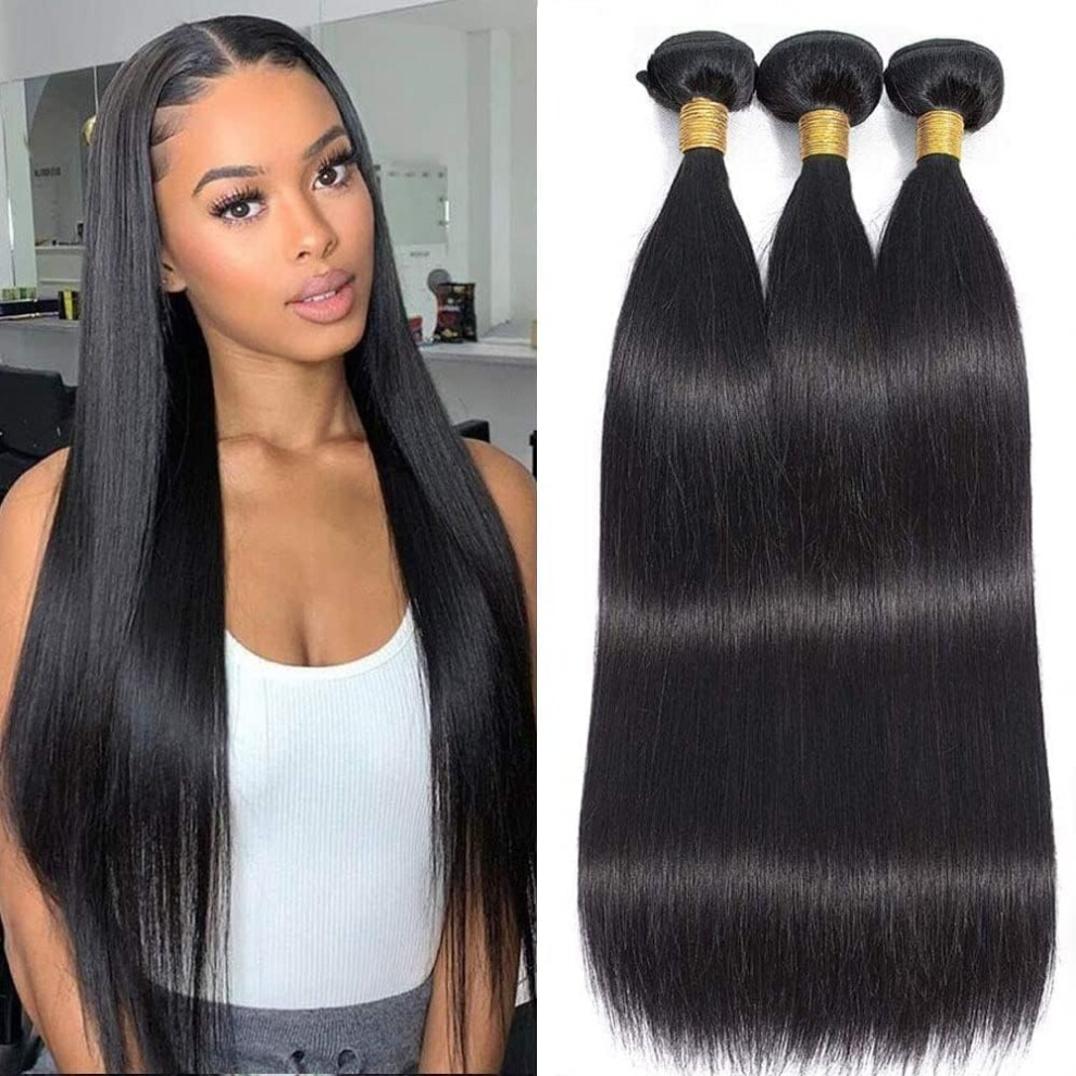 Unisex Brazilian Straight Hair Bundles 20 Inch Unprocessed Virgin Human Hair Extensions Natural Color