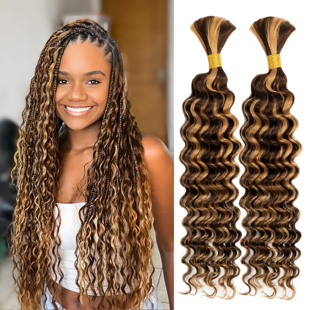 Unisex 20 Inch Deep Wave Human Braiding Hair 2 Bundles Wet And Wavy Brazilian Virgin Bulk For Boho Knotless Braids