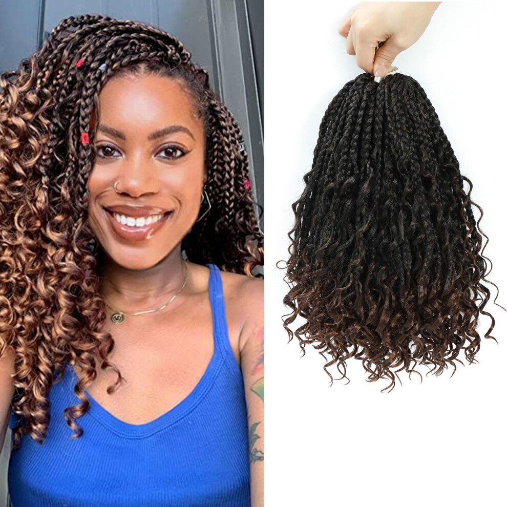 Unisex Black 10 Inch Prelooped Boho Goddess Box Braids Crochet Hair For Women, Longlasting Curls, 8 Packs 1B/30