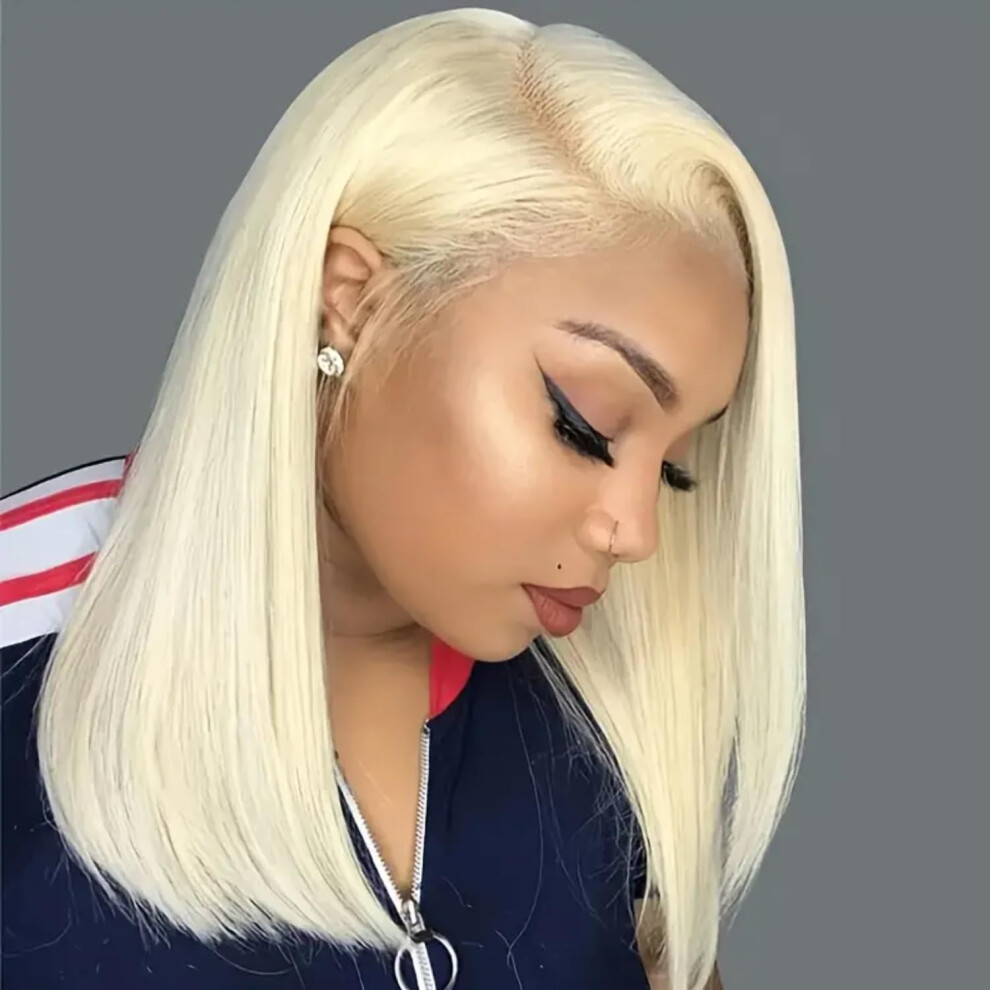 Unisex 14 Inch 613 Blonde Bob Wig Hd Lace Front Human Hair Glueless 13X4 Natural Hairline Full Density