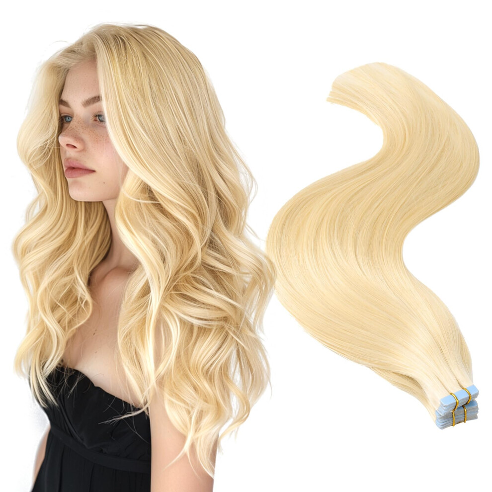 Unisex Tape In Hair Extensions 20 Inch 613 Blonde Invisible Seamless Weft Remy Human Hair With Thick Ends