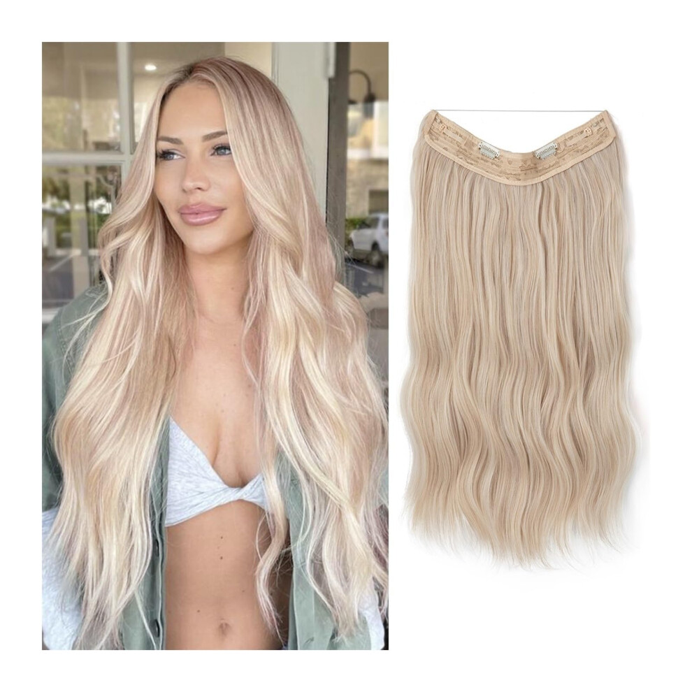 Unisex 20 Inch Wavy Curly Halo Hair Extensions With Invisible Wire And Removable Clips For Women
