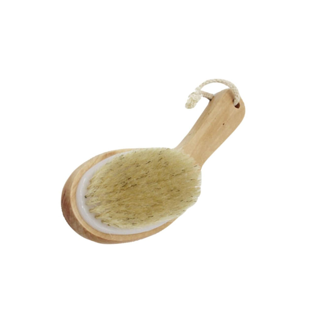 Boar Bristle Bath Brush with Long Wooden Handle for Gentle Skin Exfoliation and Back Cleaning