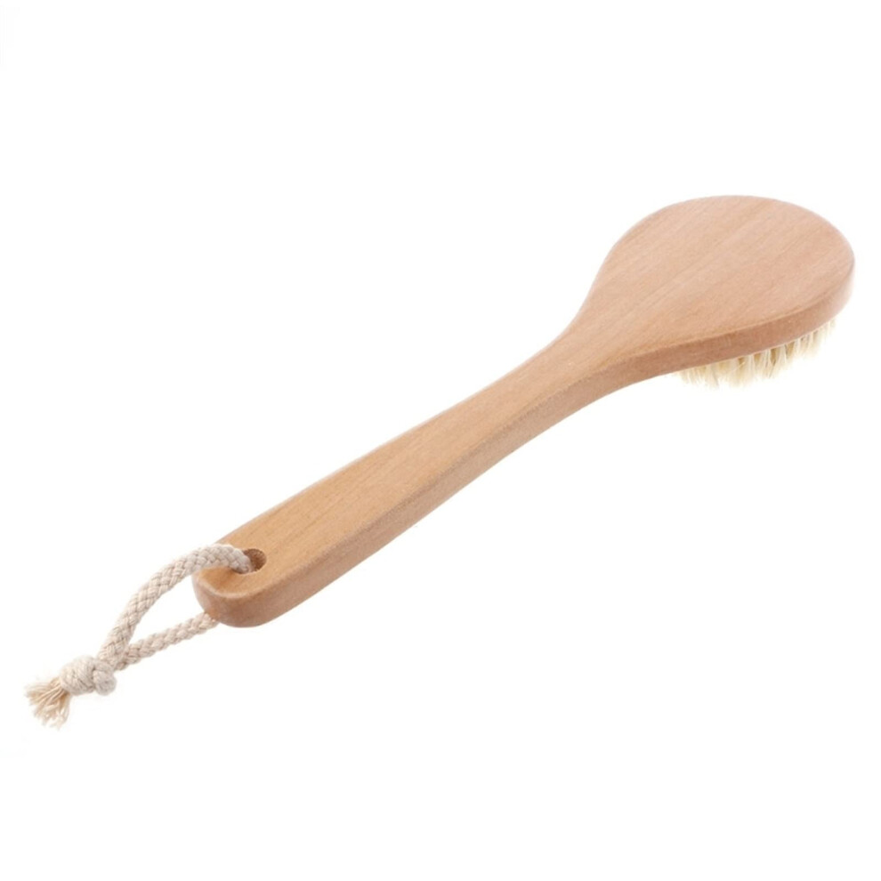 DoubleSided Body Scrubber with Natural Bristle Wooden Handle for Gentle Skin Exfoliation and Massage