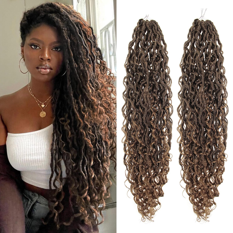 Unisex Black Goddess Locs Crochet Hair 22 Inch Prelooped Curly Bohemian Faux Locs For Women 1B/30 2 Pack