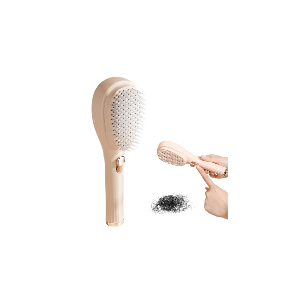 White Self Cleaning Retractable Bristle Hair Brush For Women, Anti Static Detangling Scalp Massage Brush Off