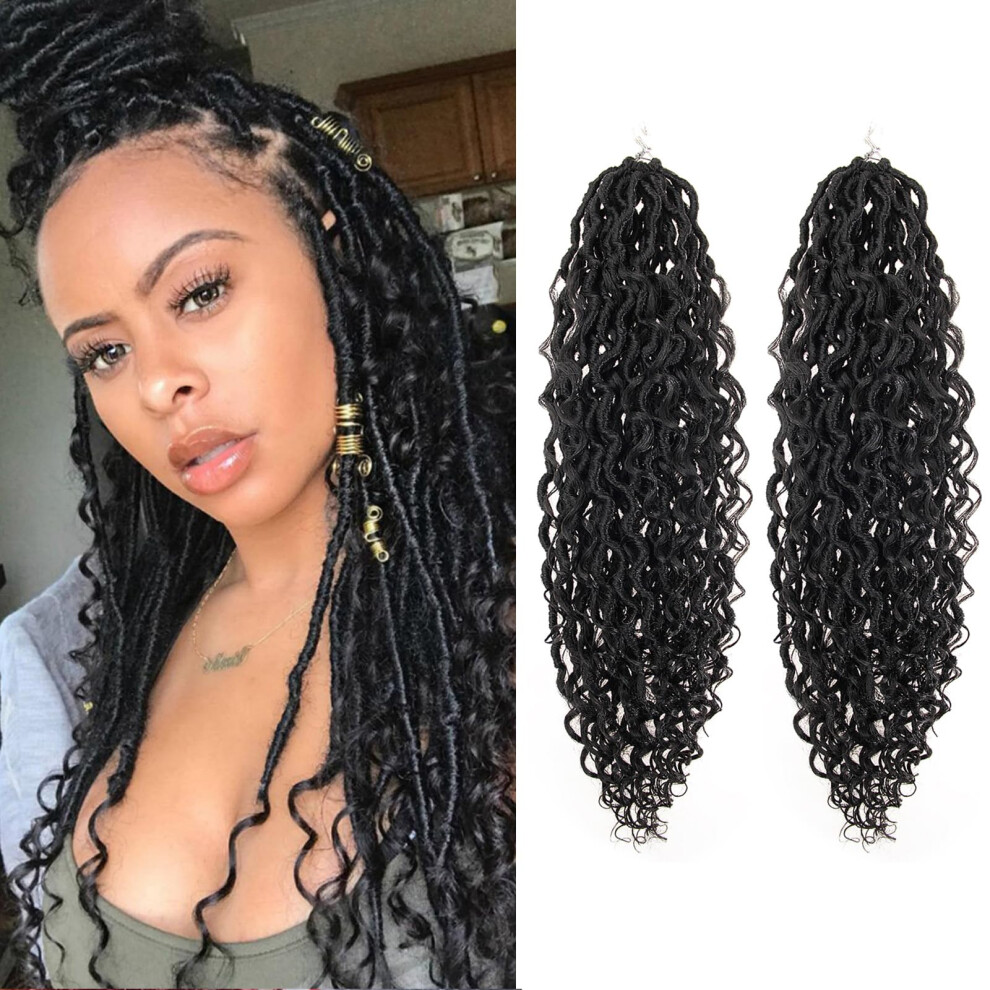 Unisex Black 18 Inch Goddess Crochet Hair Prelooped Short River Locs Curly Faux Locs For Women 2 Packs