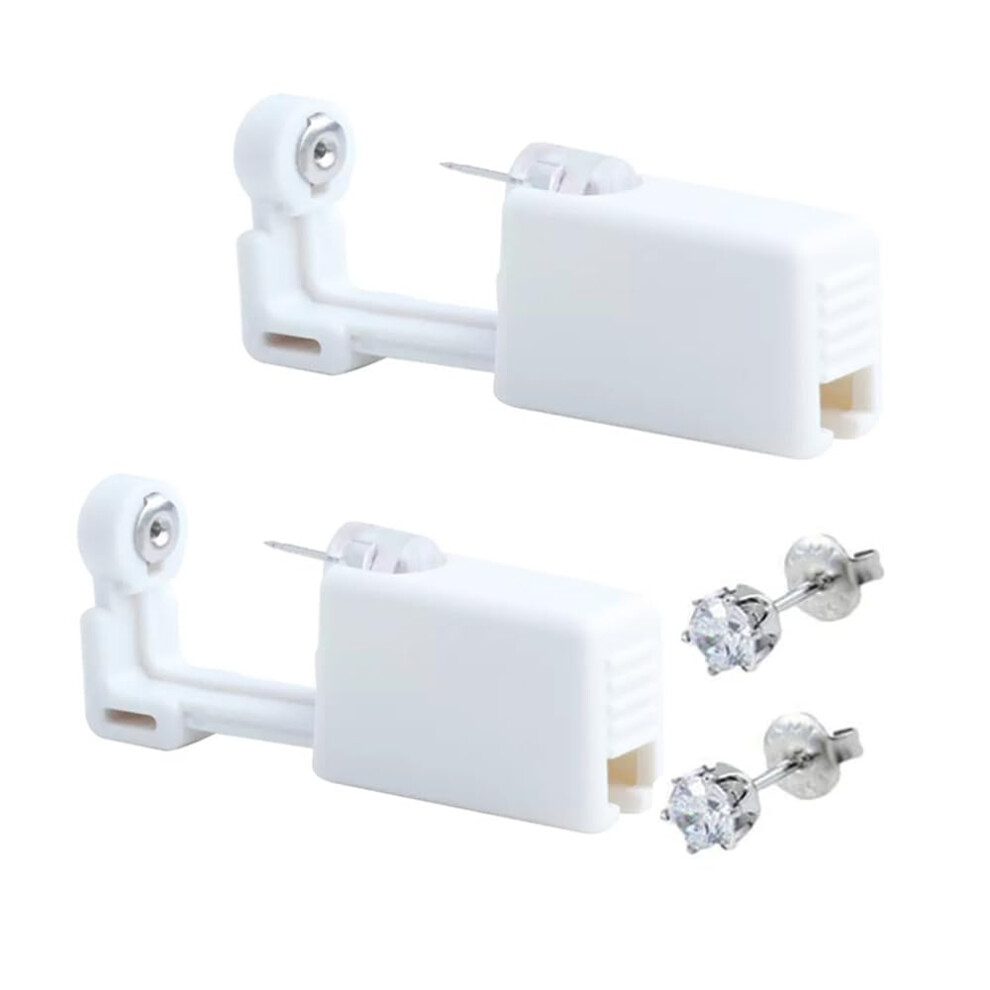 White Ear Piercing Kit 2Pcs Disposable Ear Piercing Gun With Crystal Stud Safe Easy At Home Use