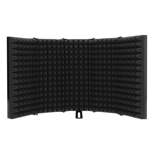 Studio Mic Isolation Shield Sound Absorbing Foam Noise Reflection Reduction Lightweight Construction Foldable End Panels Three Panel Design Angle 2