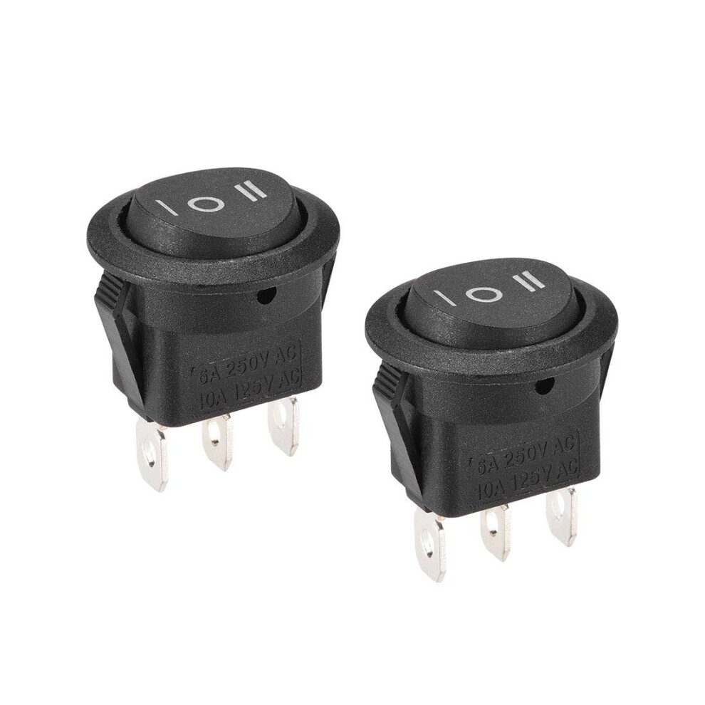 Boat Rocker Switch Spdt Round Toggle 3 Pin On/Off/On Marine Ac250v 6A 125V 10A 2Pcs Black 9164114280749