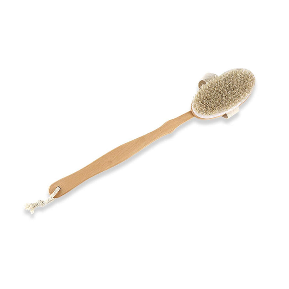Natural Bristle Back Scrubber with Detachable Wooden Handle, 2in1 Exfoliating Body Brush