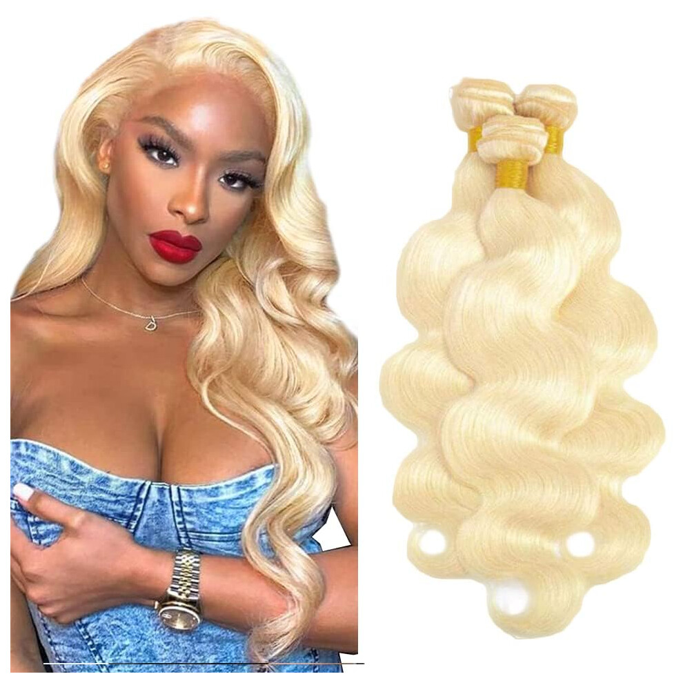 Unisex Blonde Human Hair Bundles 613 Body Wave 16 Inch Brazilian Virgin Extensions Double Weft