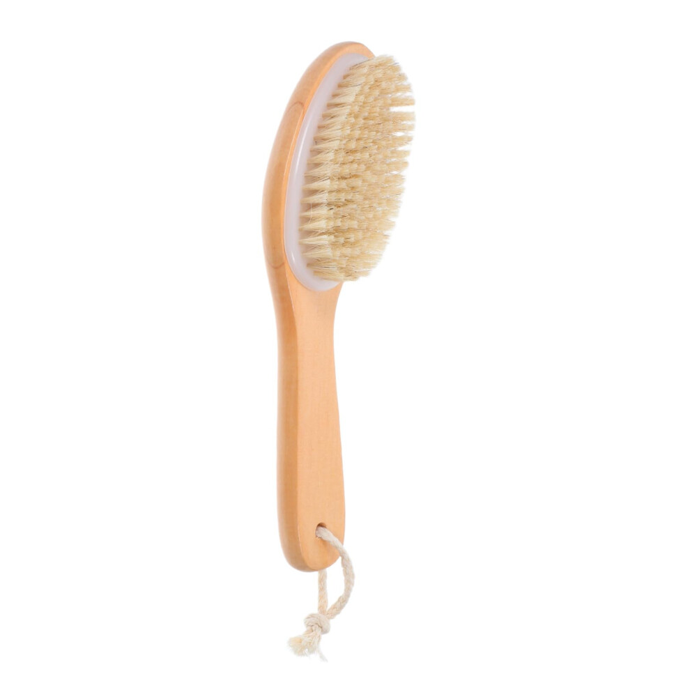 Wooden Bath Brush with Long Handle, Natural Bristle Body Scrub Brush for Back and Exfoliating Skin