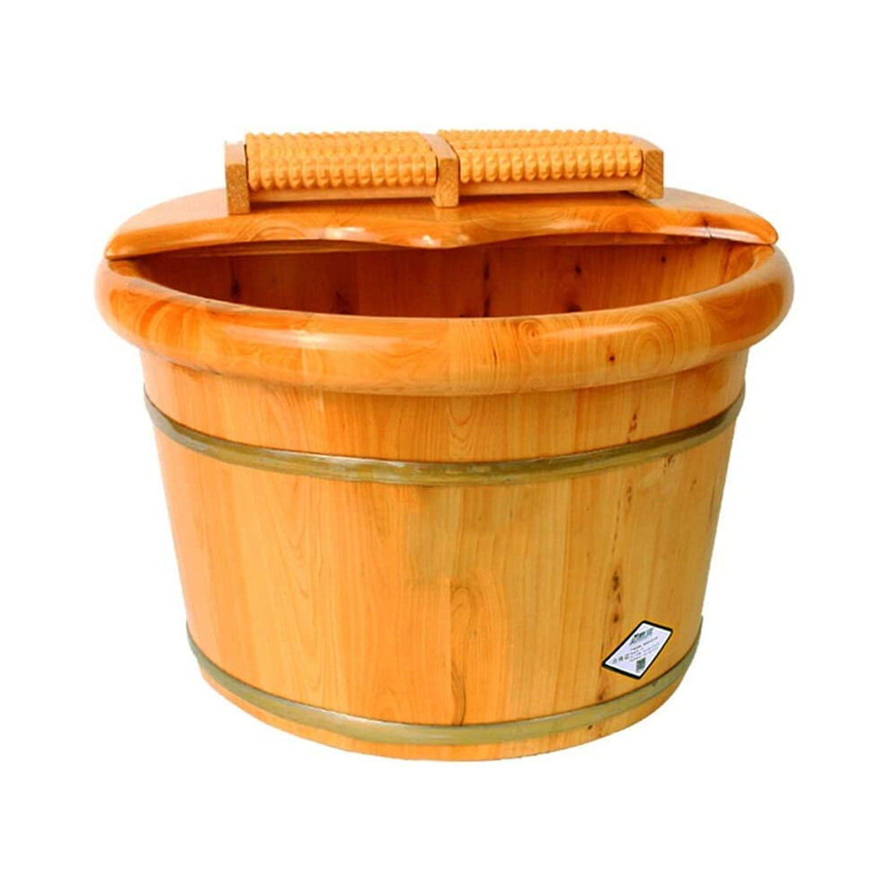 Cedar Wood Foot Spa Bucket with Heat Retention and Gentle Massage for Home Pedicure Bath