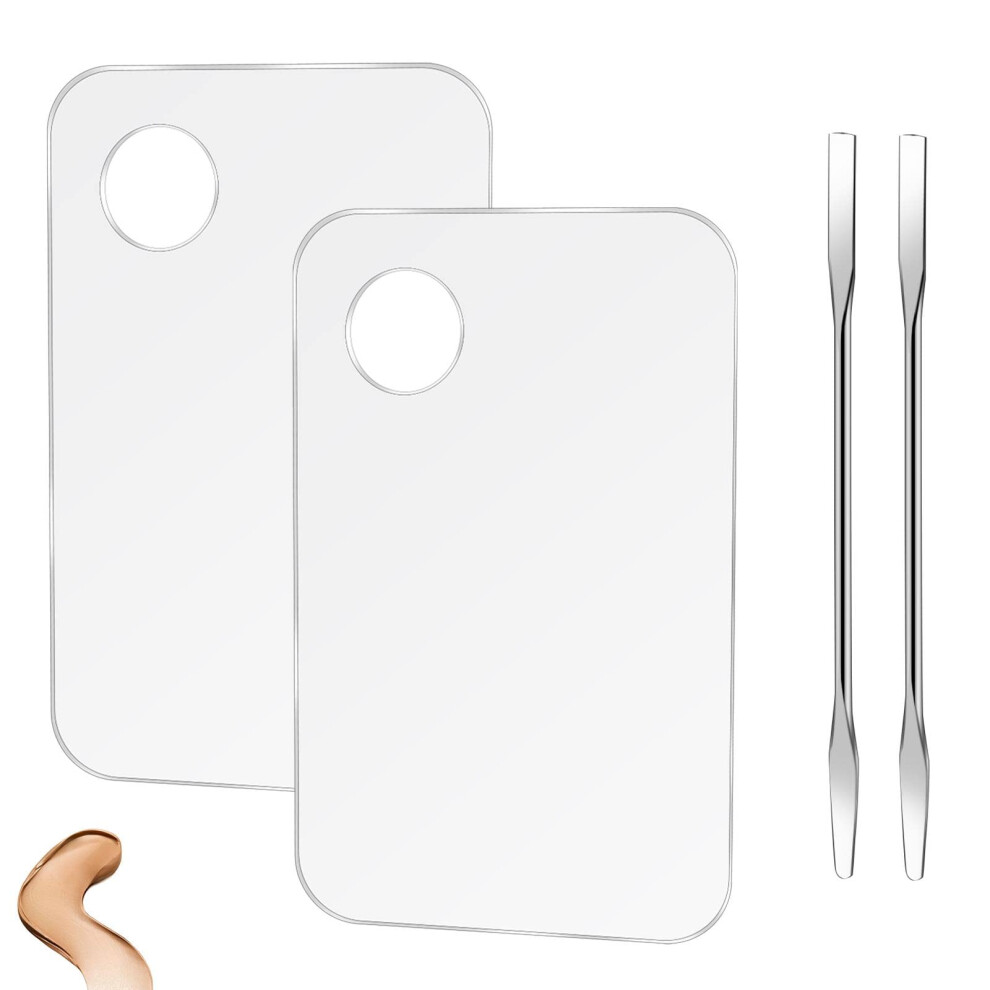 Acrylic Makeup Mixing Palette Set with Spatulas for Foundation, Eye Shadow, Nail Art, 2 Pcs