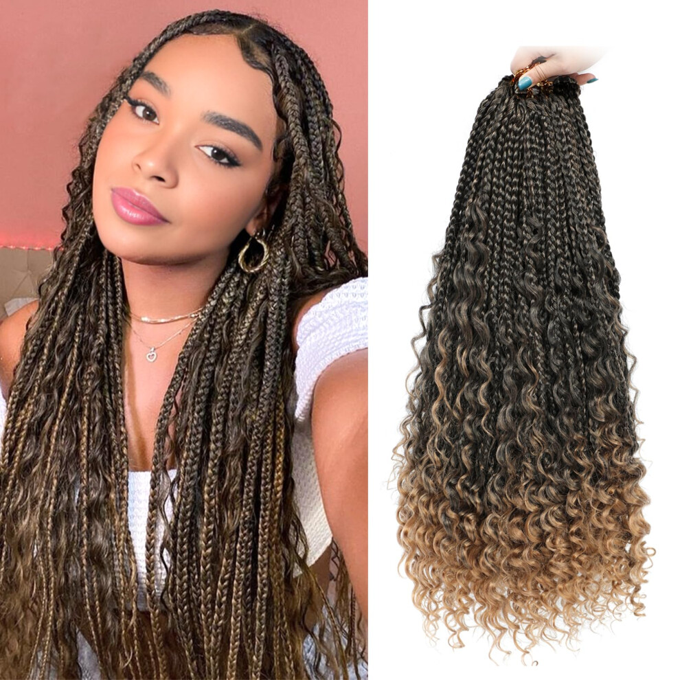 Unisex Goddess Box Braids Crochet Hair 24 Inch Prelooped Boho Style With Curly Ends, 9 Packs T27