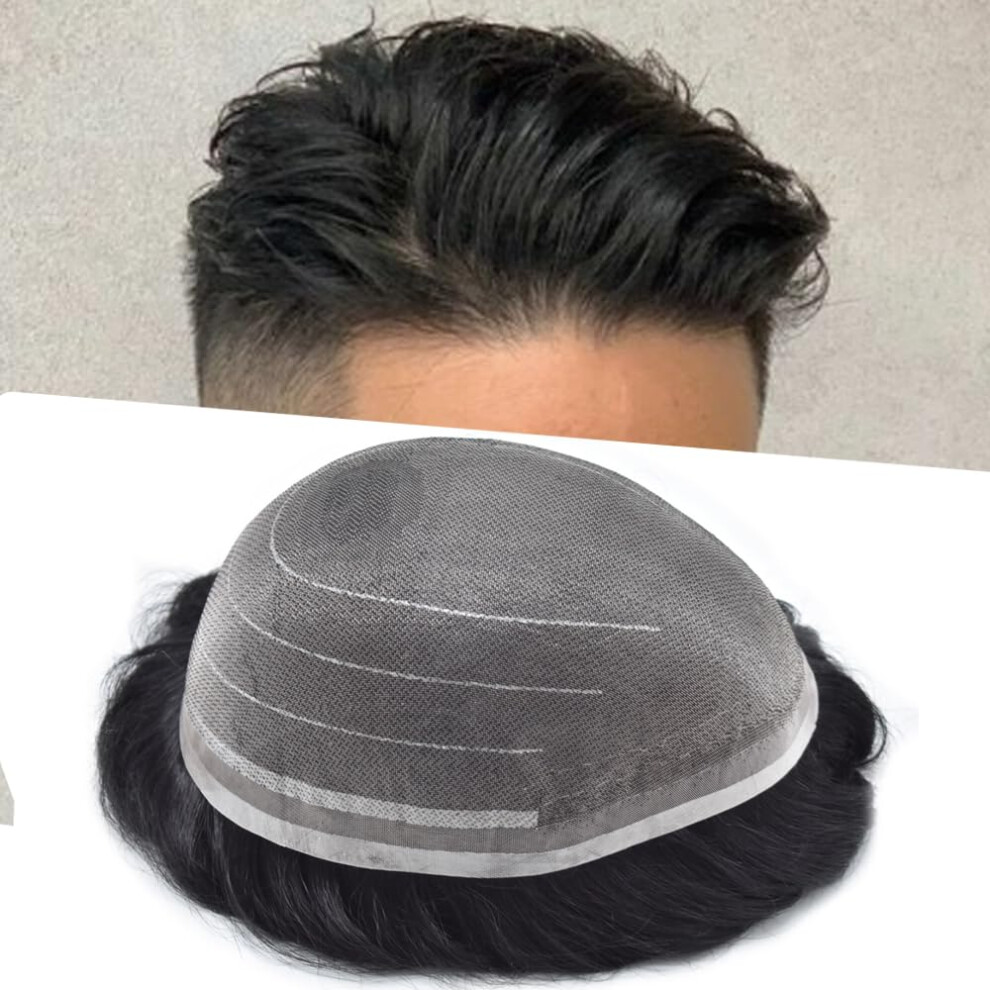 Unisex Black Mens Toupee Human Hair Replacement System 8X10 Lace Hairpiece For Men With Natural Hairline And Breathable Base 1B Off