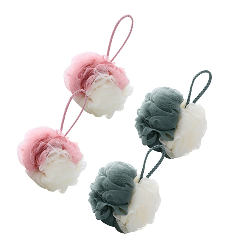Shower Loofah Bath Pouf Set of 4 Large Nylon Mesh with Hanging Rope for Rich Lather and Gentle Exfoliation