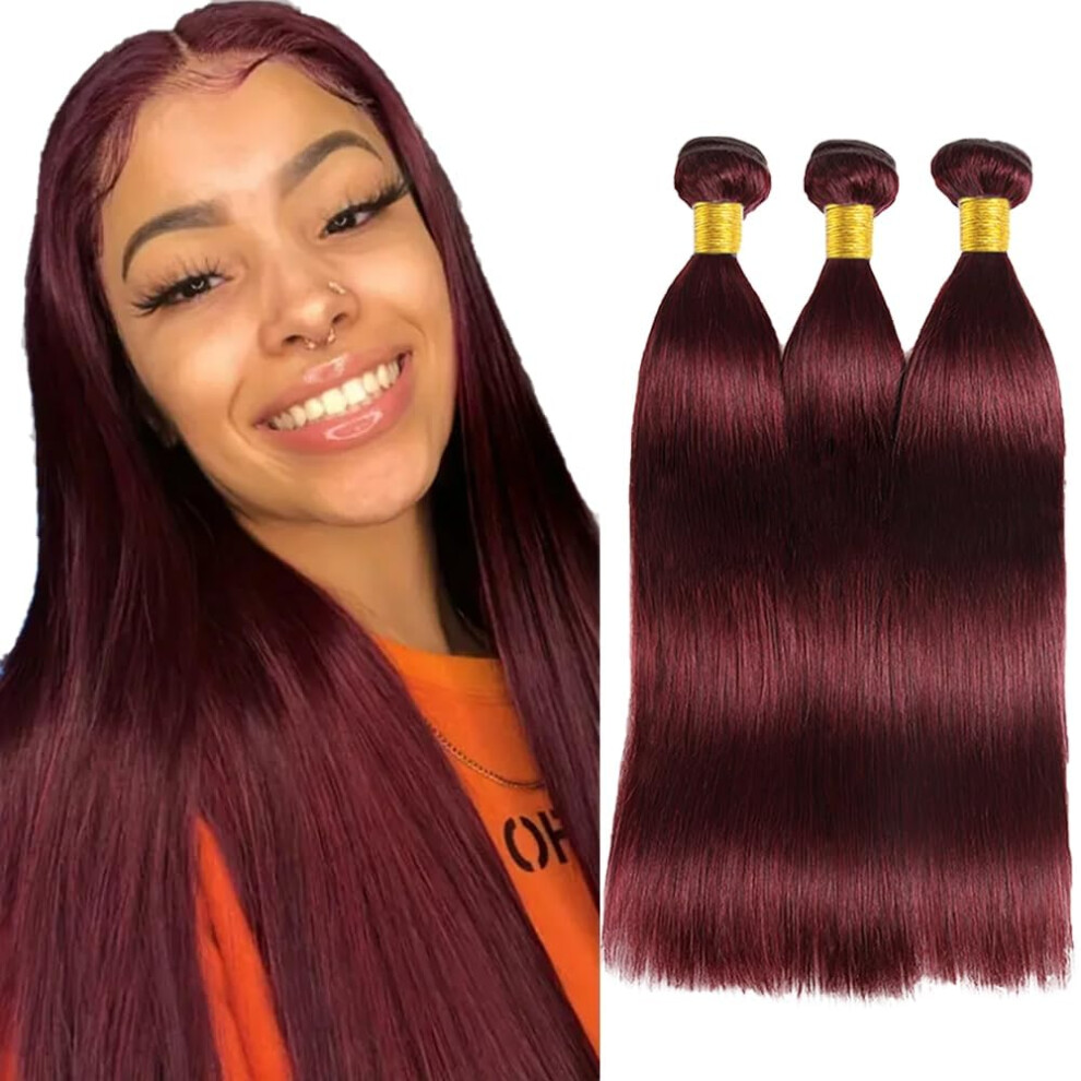 99J Burgundy Human Hair Bundles Brazilian Virgin Straight Weave 18 20 22 Inch 3 Pack 300g