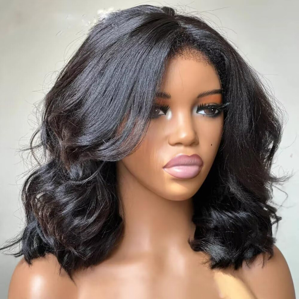 10 Inch Yaki Bob Lace Front Wig Brazilian Human Hair HD Lace Glueless Pre Plucked 150% Density